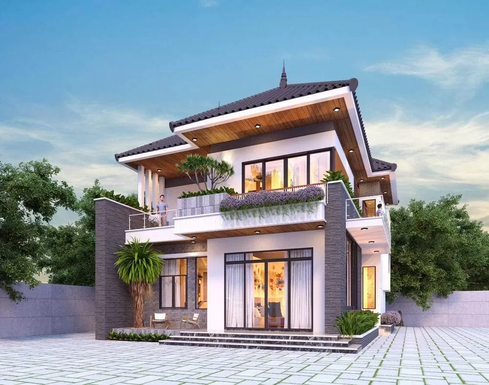 Thiết kế nhà 8x12m mái nhật 2 tầng cực hút mắt