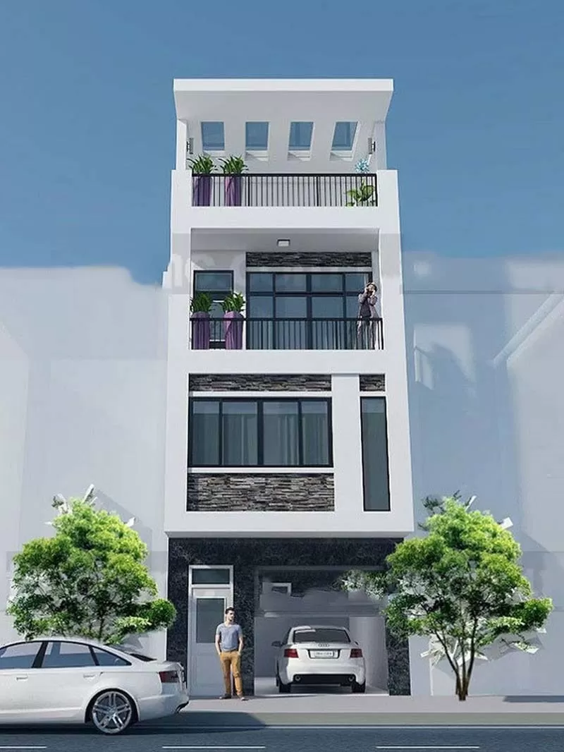 Thiết kế nhà 4x20m 3 tầng thông thoáng có sân để ô tô