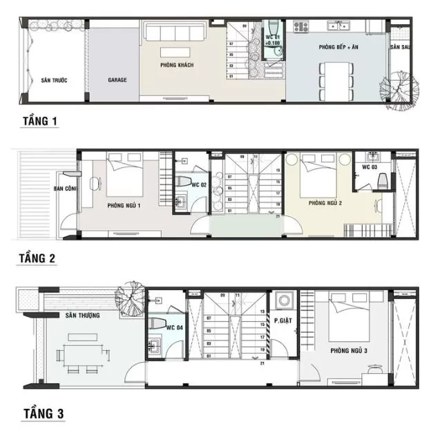 Phương án thiết kế nhà 4x20m có gara 3 tầng