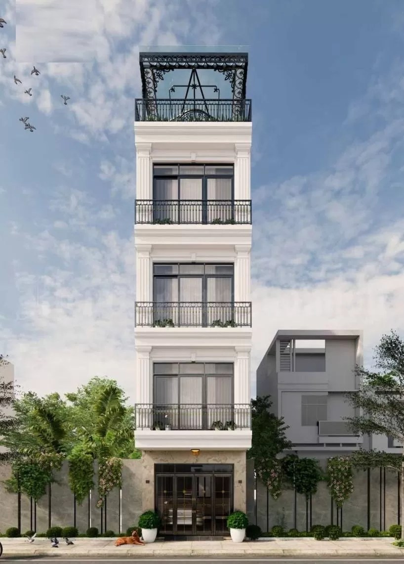 Mẫu nhà 4x20m có gara và thang máy sang trọng