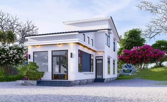 Mẫu nhà cấp 4 mái bằng sân vườn mặt tiền 8m