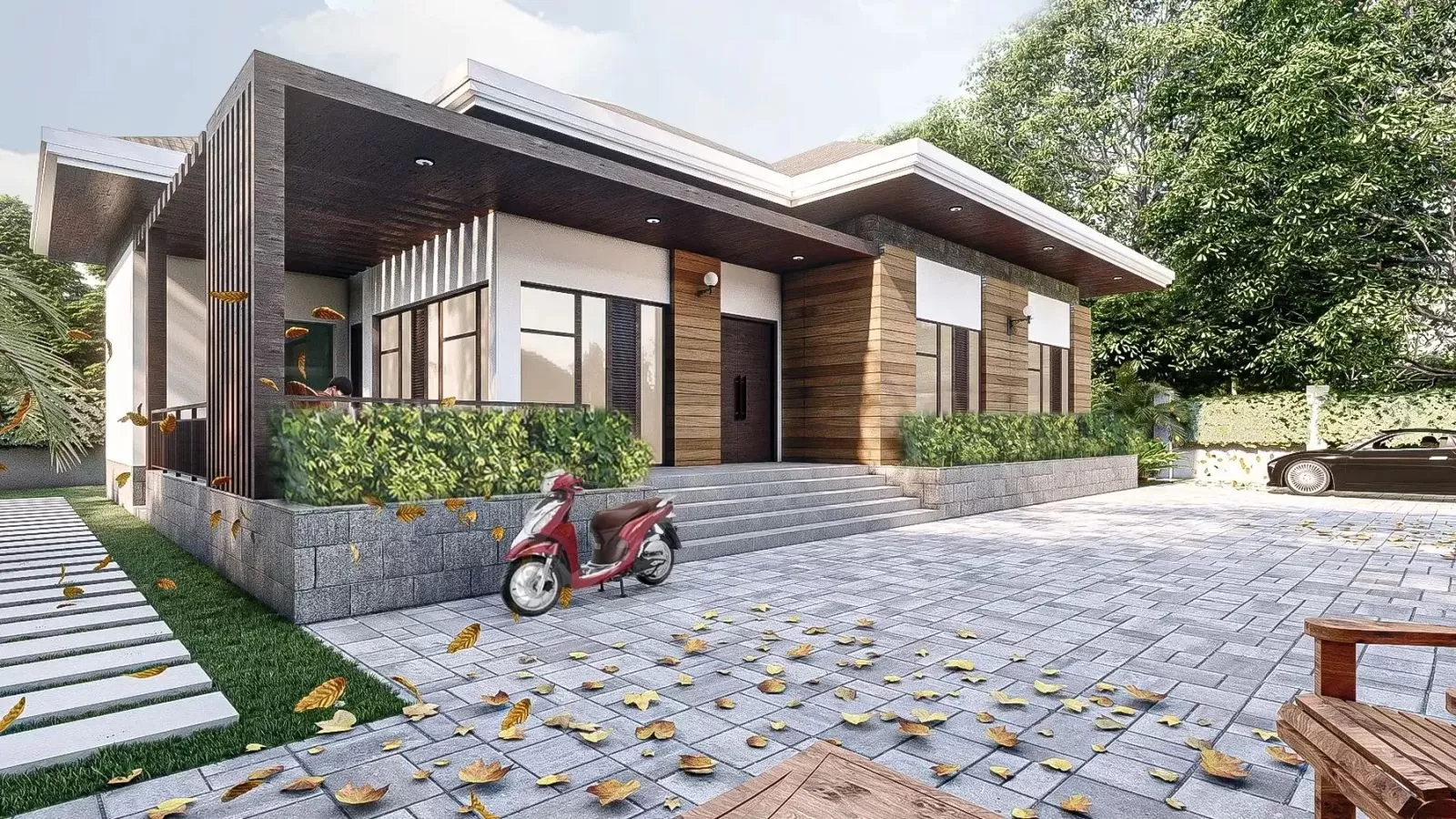 Mẫu nhà cấp 4 ngang 8m sân vườn