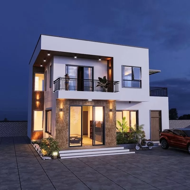 Mẫu nhà 2 tầng mái bằng 7x10m hiện đại