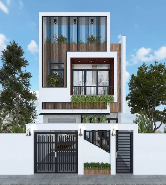 Mẫu nhà 2 tầng mái bằng 7x10m hiện đại khỏe khoắn