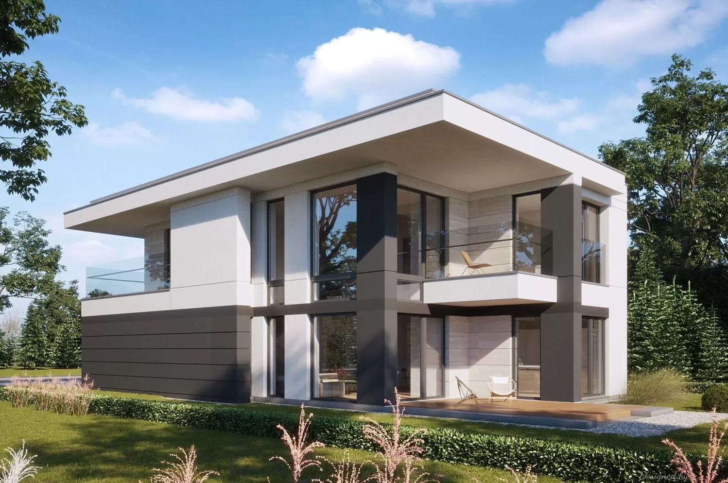 Mẫu nhà mái bằng 7x10m 2 tầng có sân vườn rộng