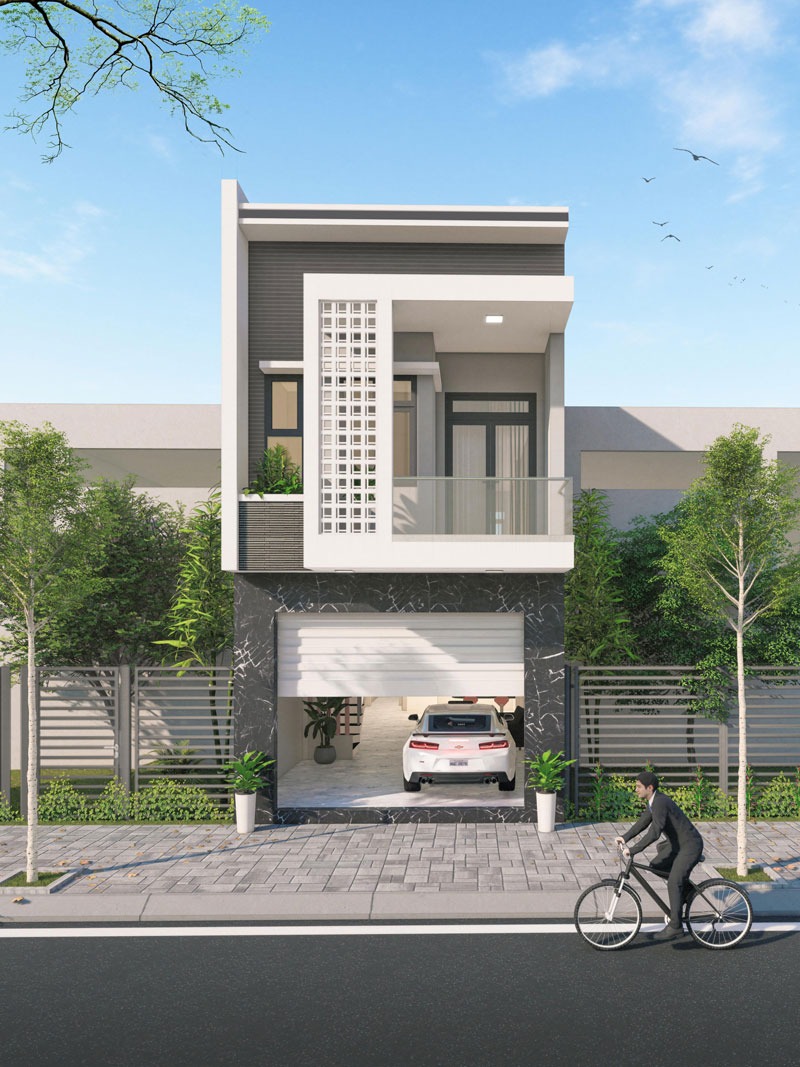 Mẫu nhà 2 tầng mái bằng 7x10m 2 phòng ngủ