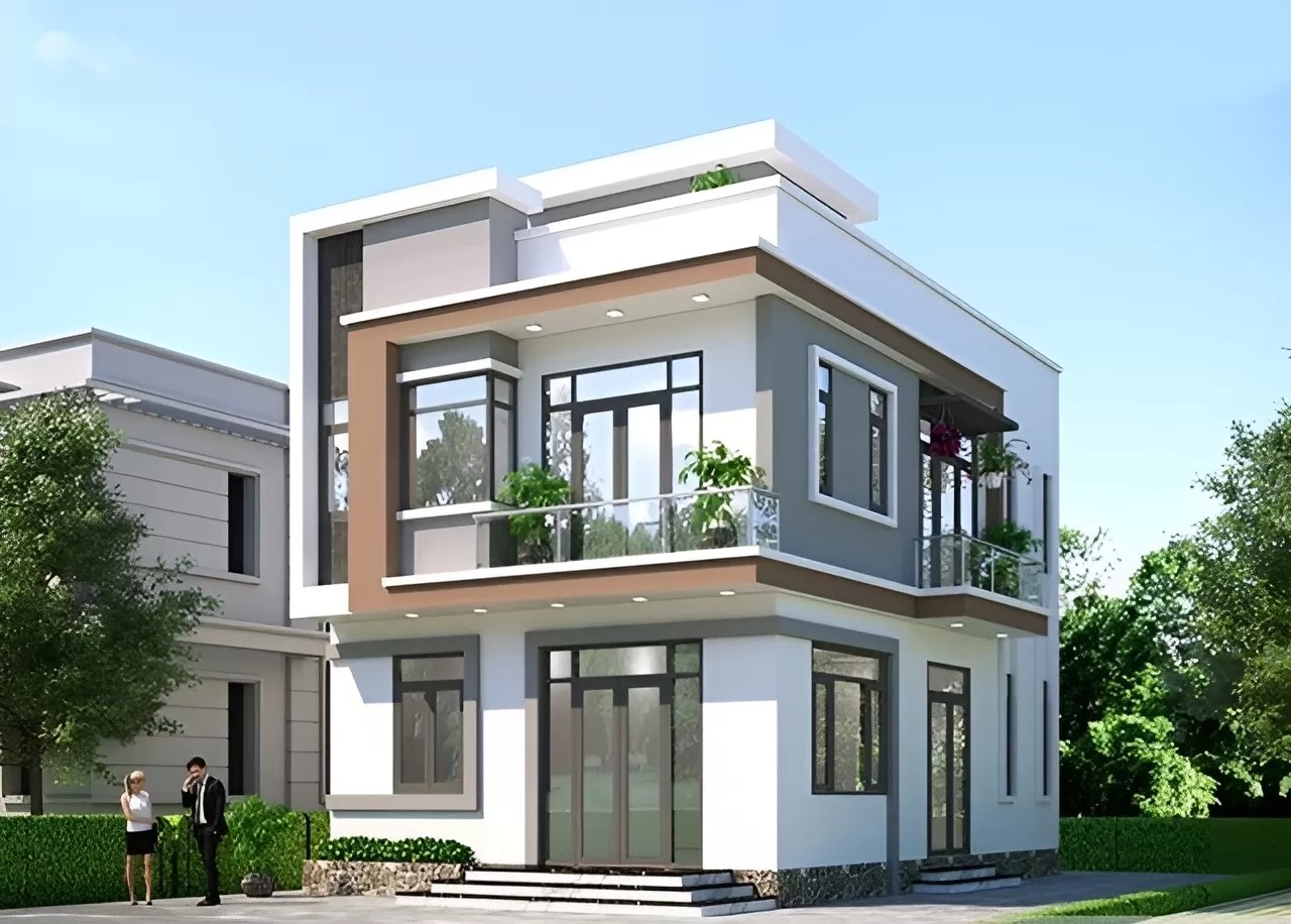 Mẫu nhà mái bằng 7x10m 2 tầng vuông vắn