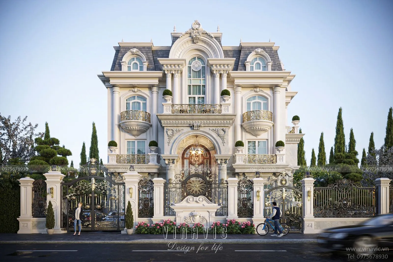 Nhà Tân cổ điển với phào chỉ mềm mại tinh xảo