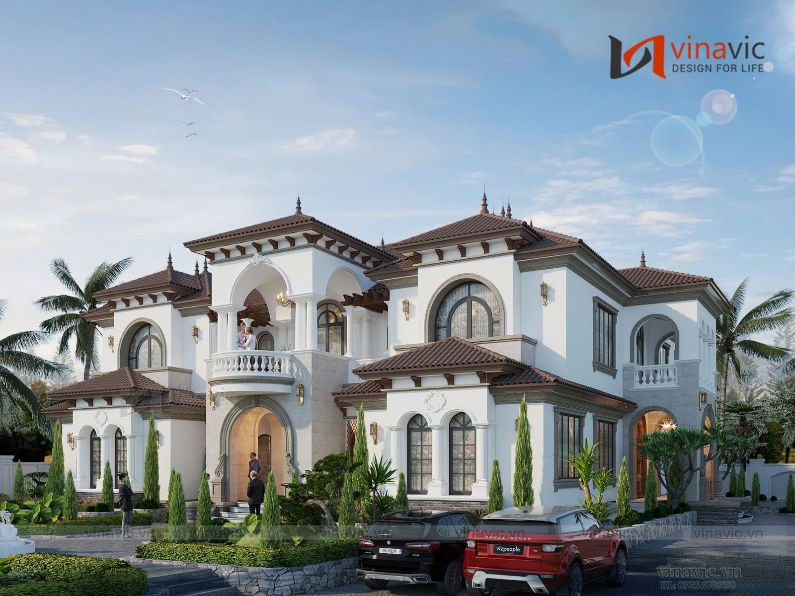 Mẫu biệt thự 2 tầng 1 hầm phong cách Địa Trung Hải 15x25m BT2362