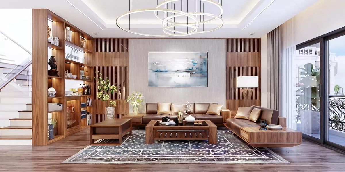 Chọn chất liệu nội thất phòng khách mệnh Mộc với gỗ óc chó cao cấp