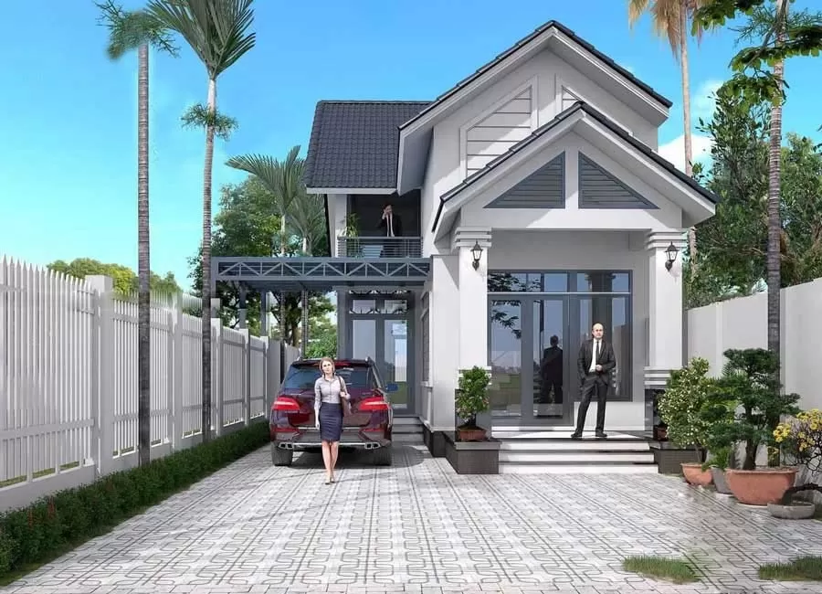 Khu vực sân và khu trồng cây được bố trí ngăn nắp.