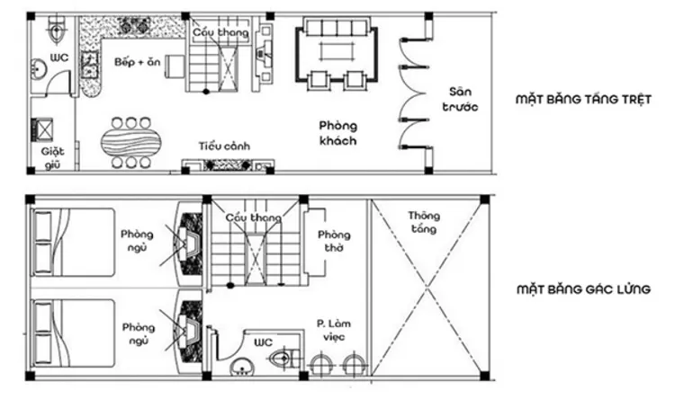Bố trí mặt bằng công năng nhà cấp 4 gác lửng 5x12m