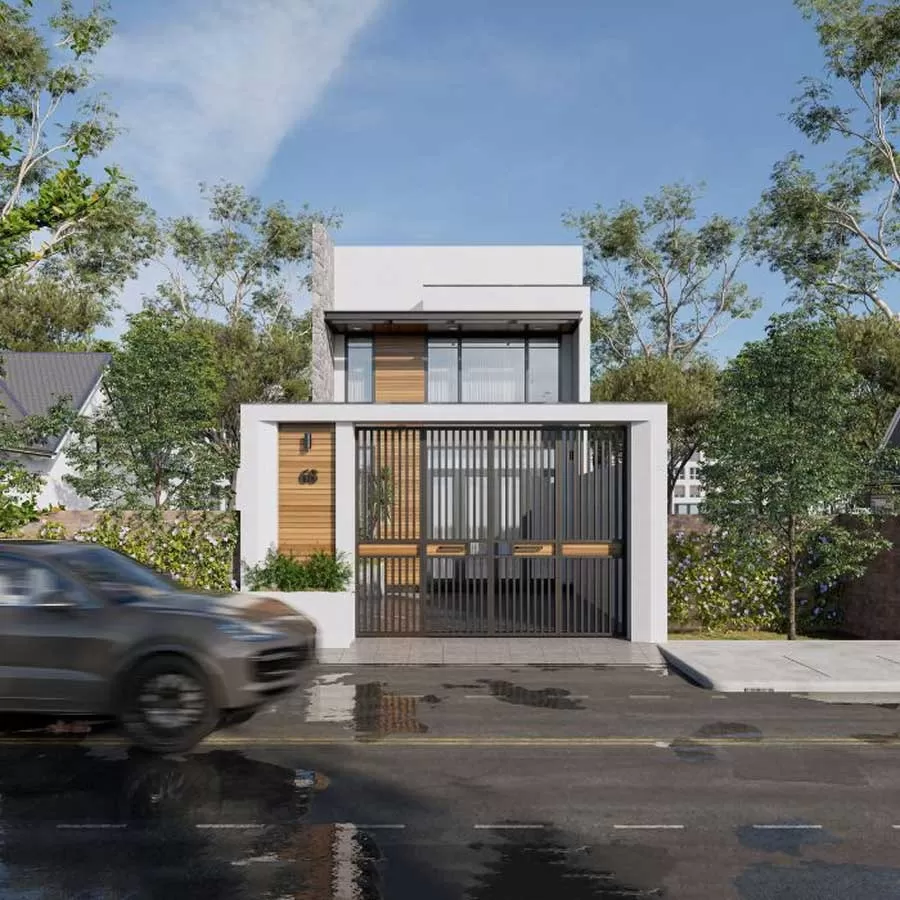 Nhà cấp 4 gác lửng 5x12m mái bằng có sân trước rộng