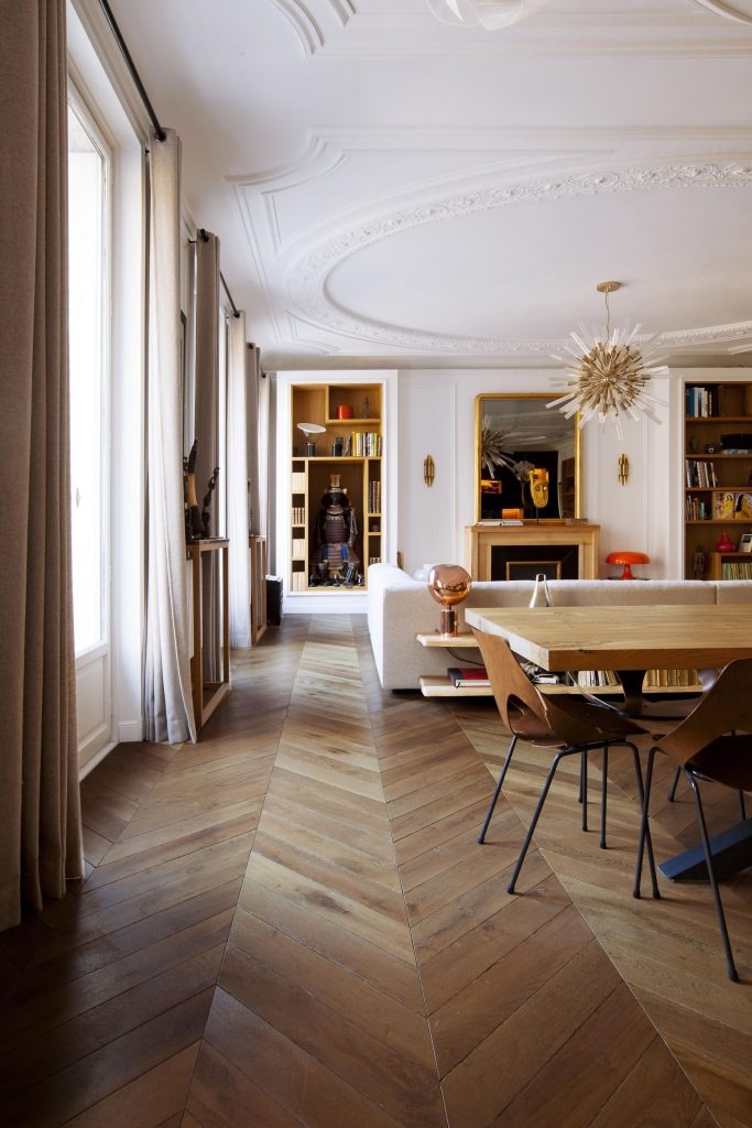 Sàn gỗ tự nhiên sử dụng trong nội thất phong cách Parisian