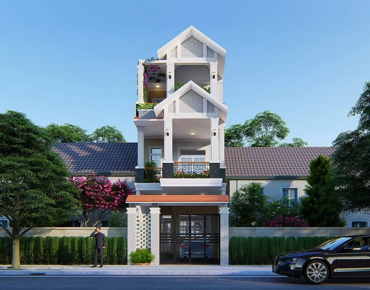 Mẫu nhà đẹp 3 tầng 4x16m mái Thái 