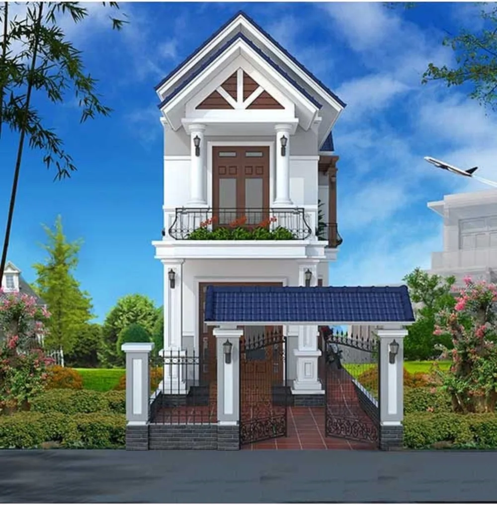 Mẫu nhà 1 trệt 1 lầu 4x12m mái Thái sở hữu gam màu trang nhã cùng những đường nét kiến trúc tinh xảo.