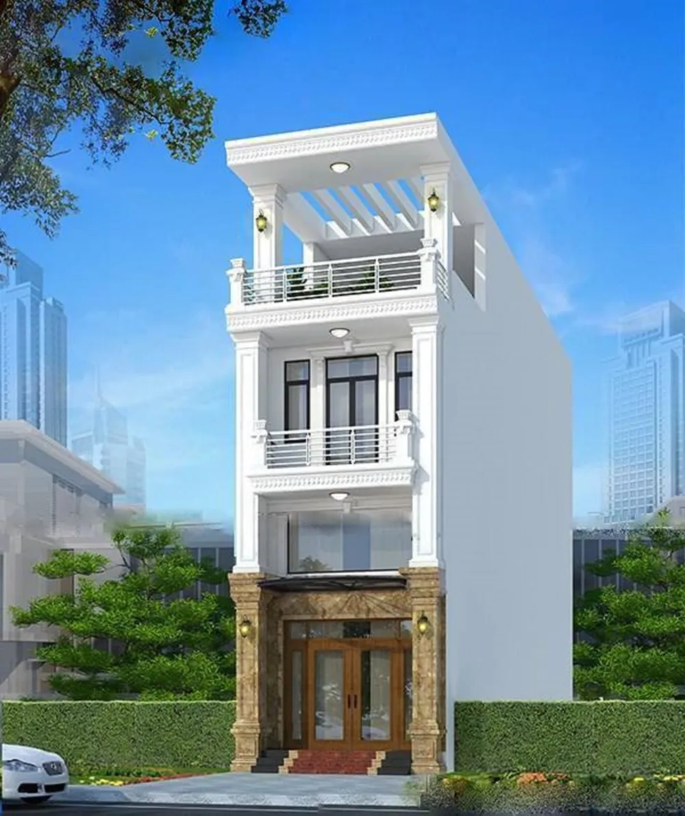 Mẫu nhà 2 tầng mặt tiền 4m phong cách hiện đại kết hợp tân cổ điển nhẹ nhàng