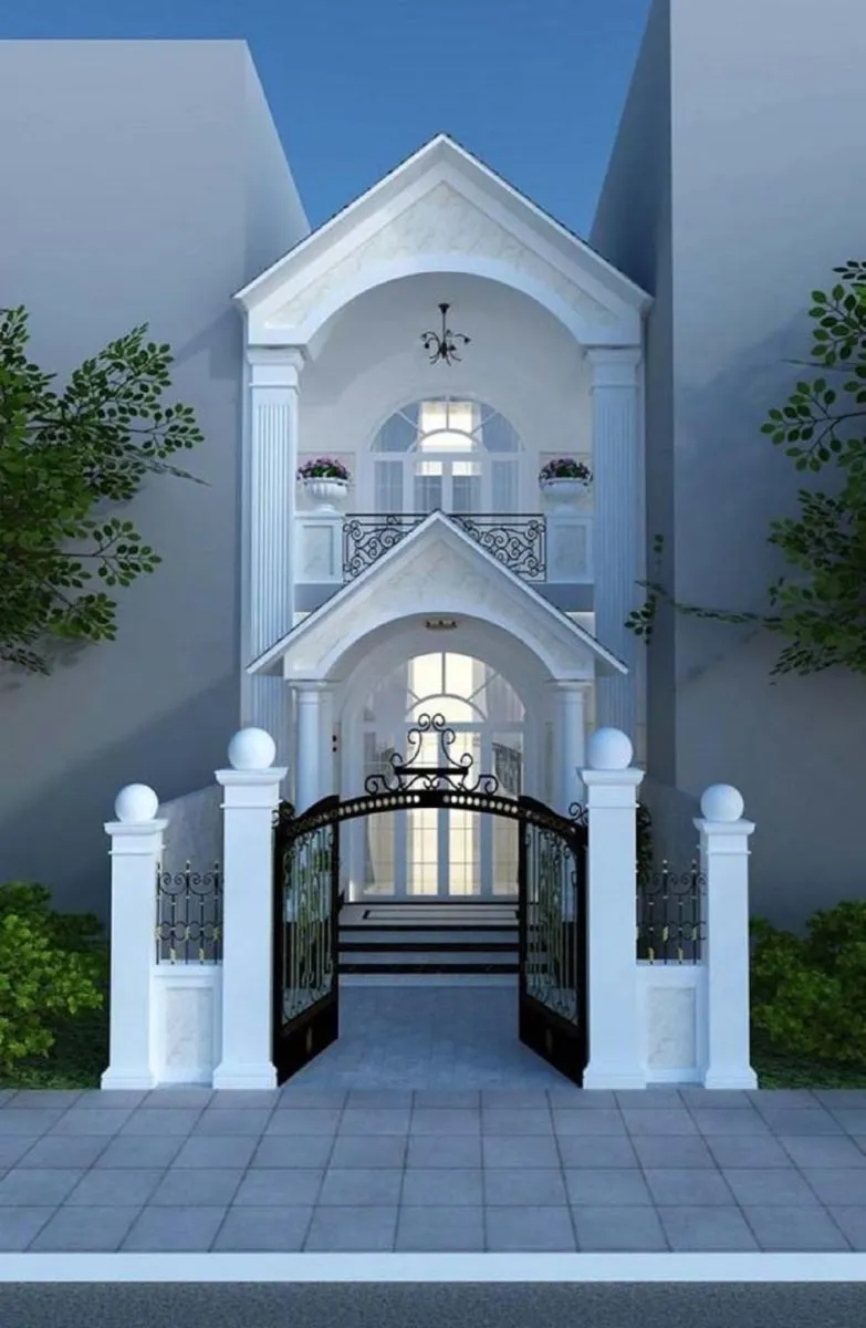 Mẫu nhà 2 tầng mặt tiền 4m hiện đại tone trắng tinh tế