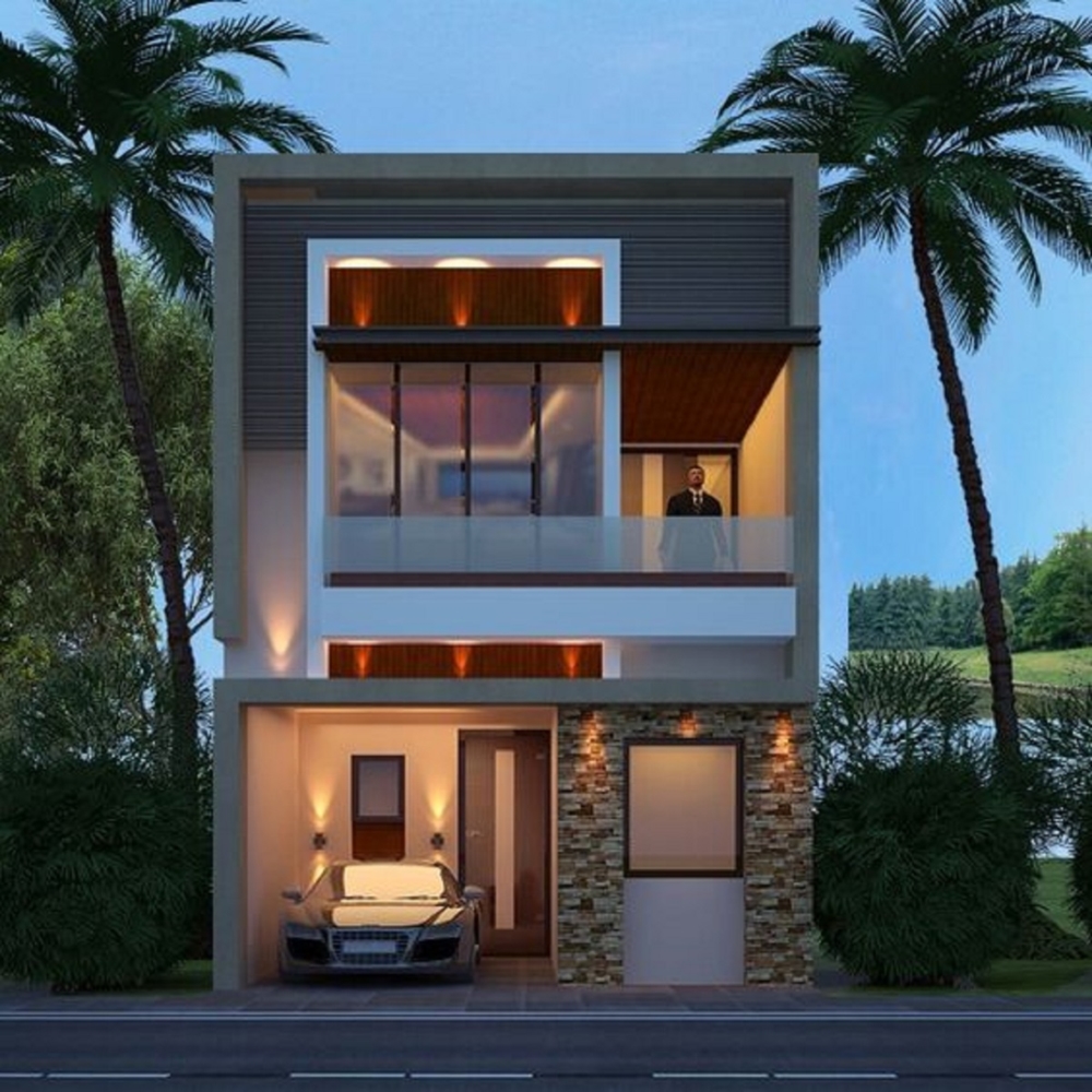 Mẫu nhà 2 tầng mặt tiền 4m hiện đại mái bằng