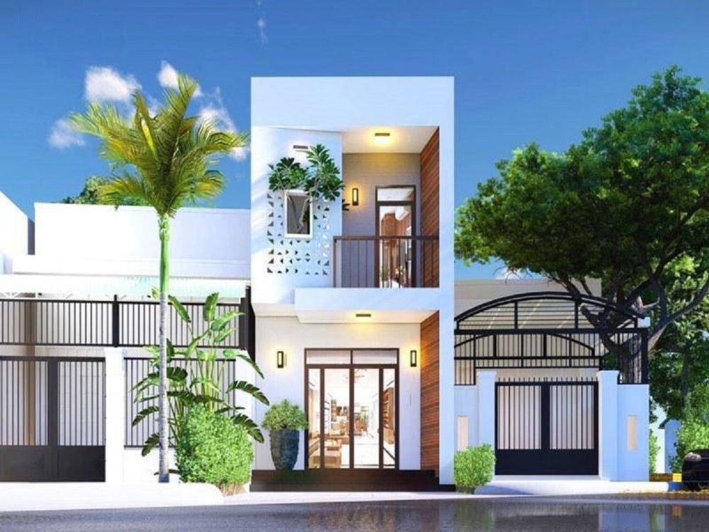 Mẫu nhà 2 tầng mái bằng mặt tiền 4m x 25m hiện đại