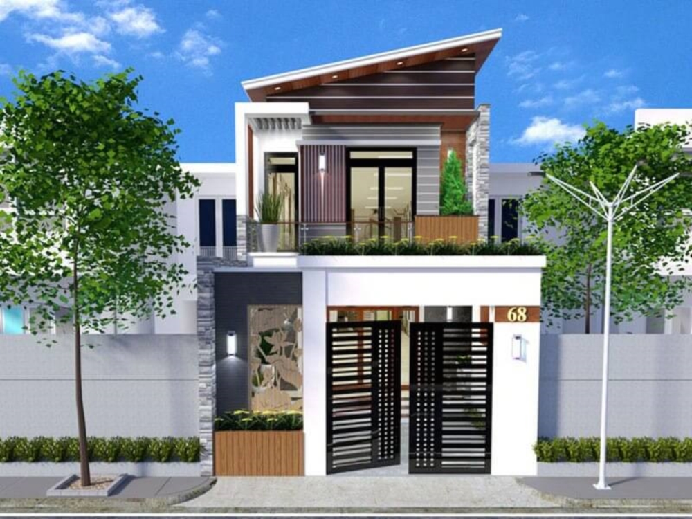 Mẫu nhà 2 tầng mặt tiền 4m sâu 12m phong cách hiện đại