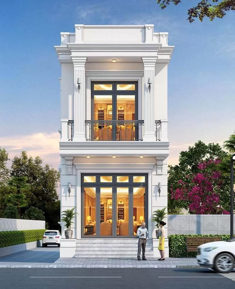 Mẫu nhà 1 trệt 1 lầu Tân Cổ Điển 4x12m thể hiện sự sang trọng và quý phái.