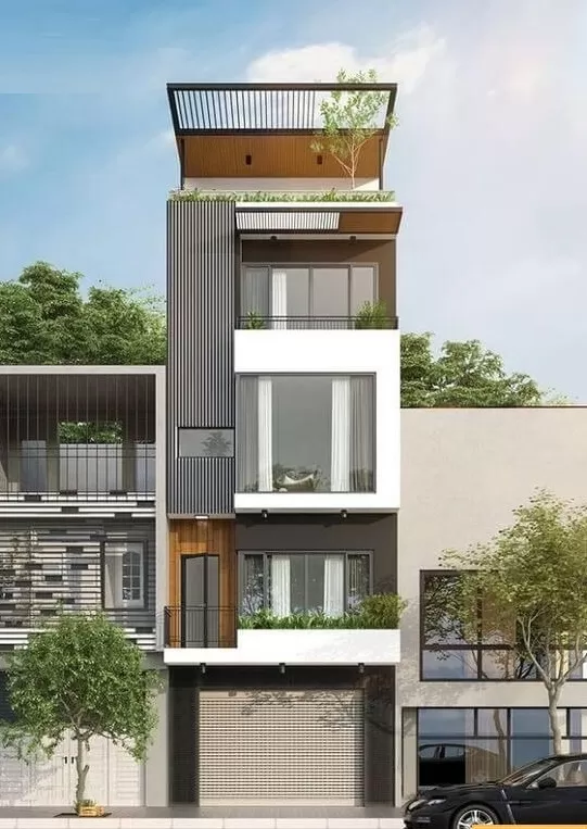 Mẫu nhà phố 3 tầng không ban công hiện đại
