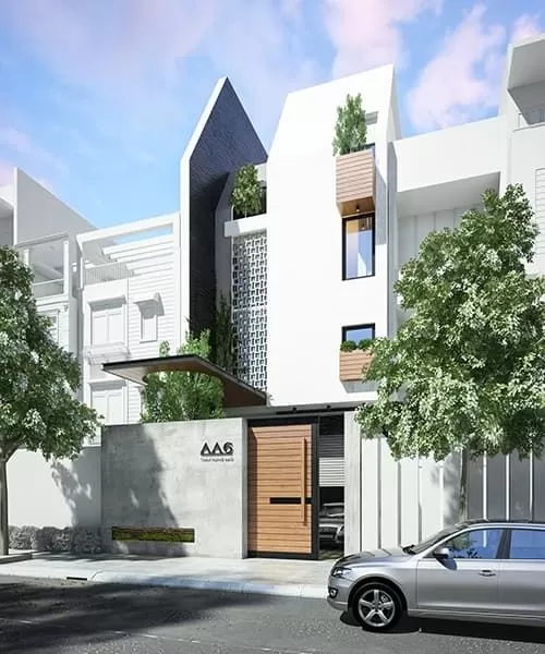 Mẫu nhà 3 tầng không ban công với gạch kính