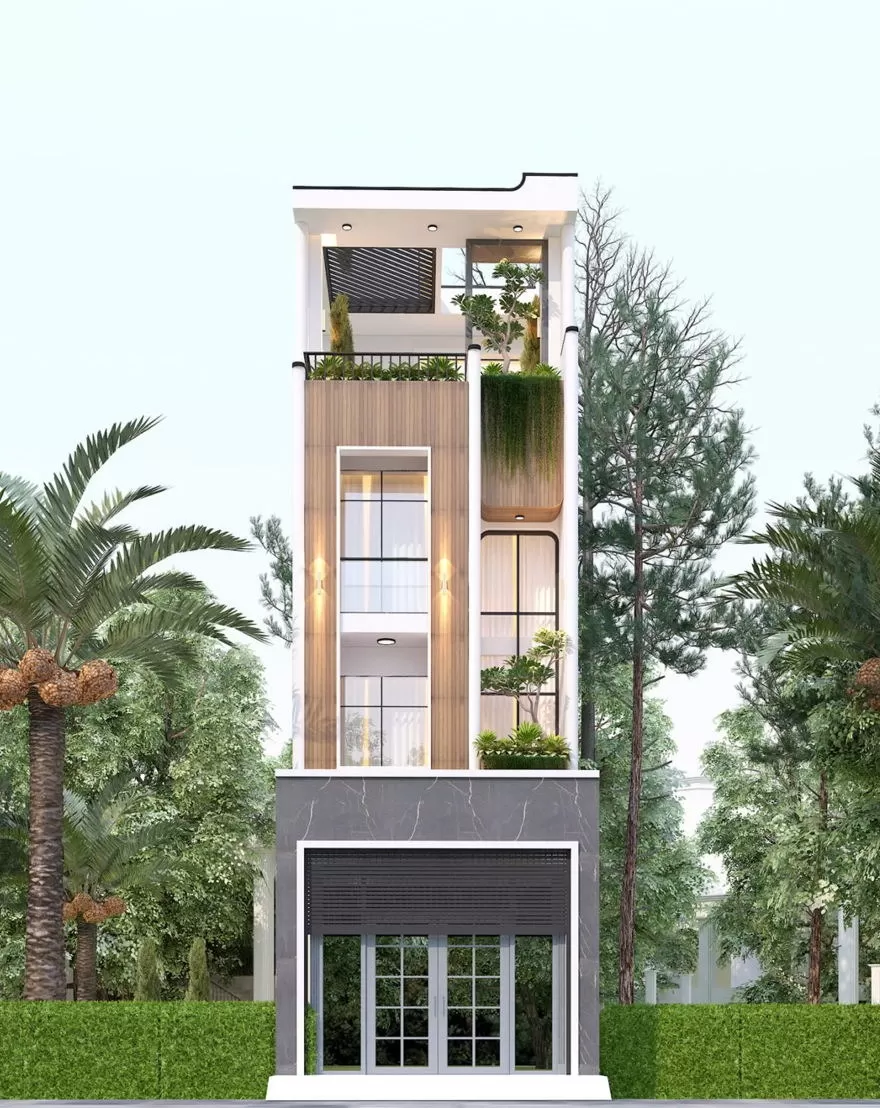 Mẫu nhà 3 tầng với cửa sổ lớn tạo không gian sống thoáng đãng và tràn ngập ánh sáng