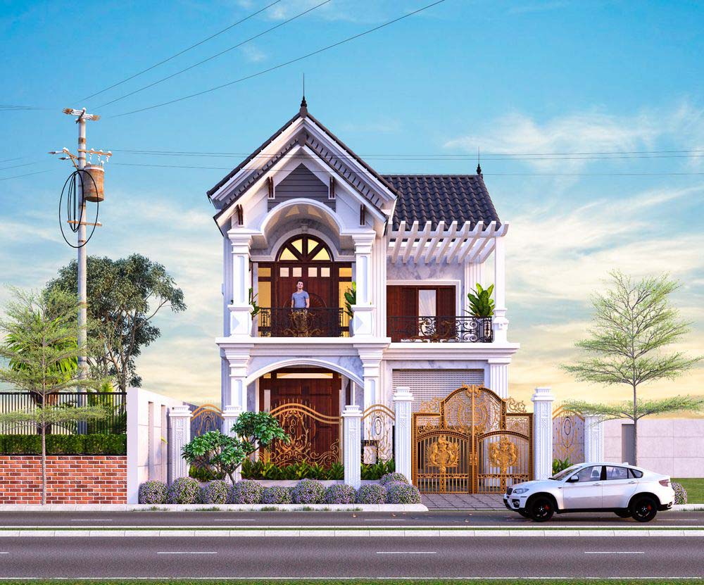 Mẫu biệt thự mini 2 tầng mái Thái ở nông thôn