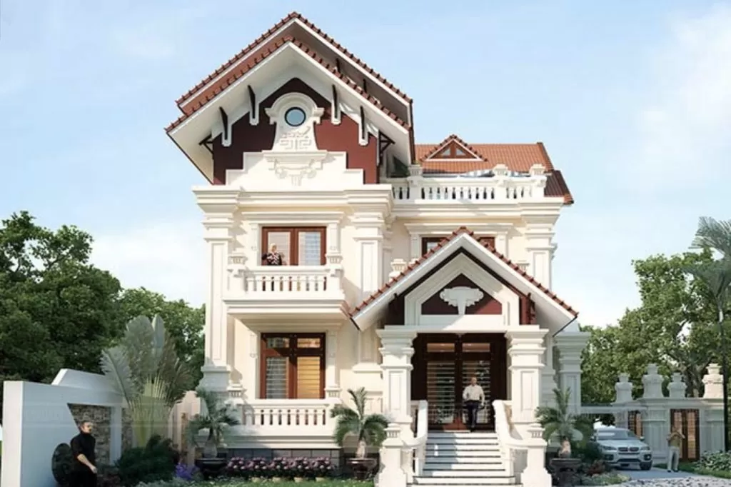 Mẫu biệt thự mini 2 tầng mái Thái tân cổ điển
