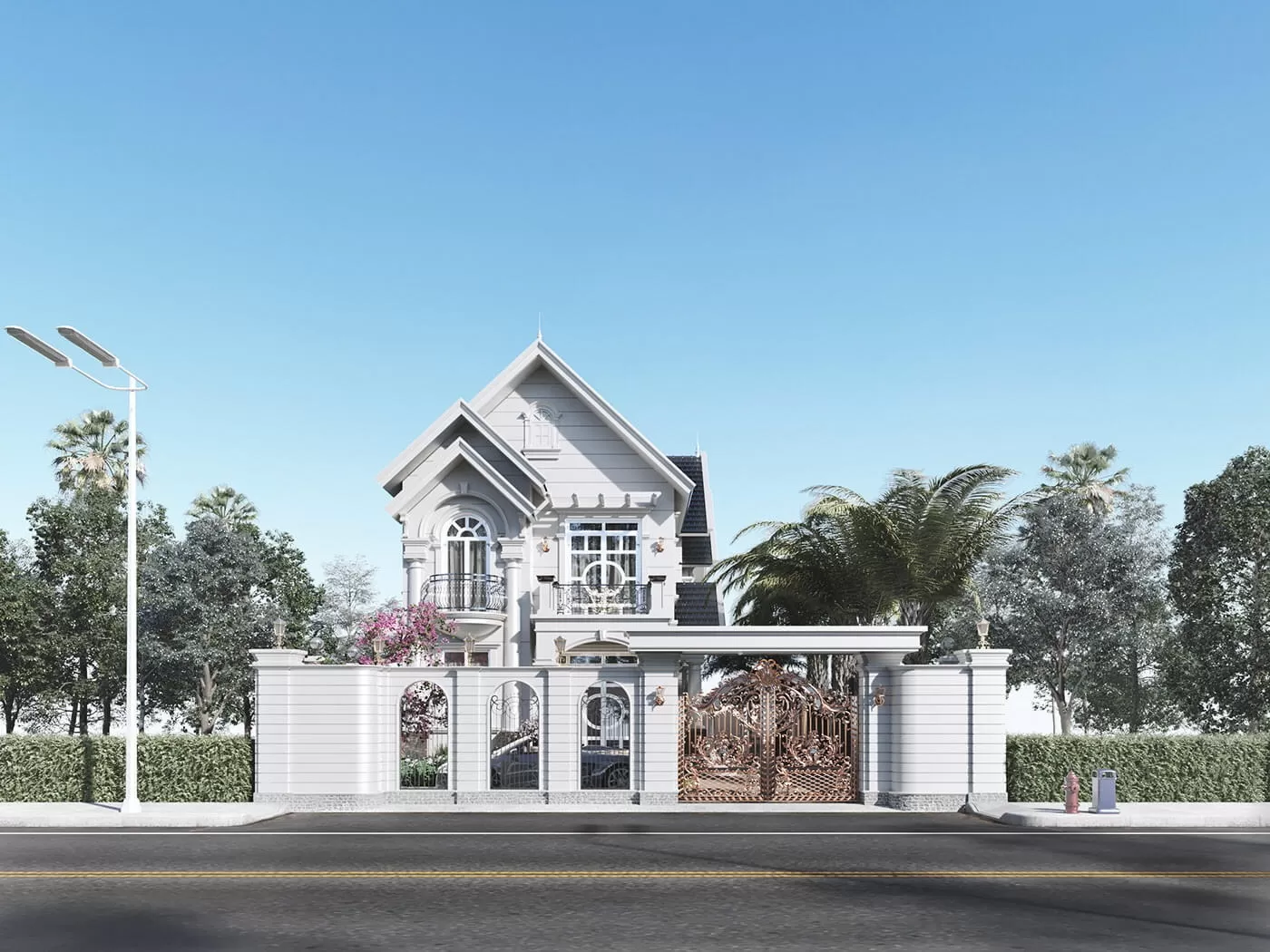 Mẫu biệt thự vườn mini mái thái 2 tầng