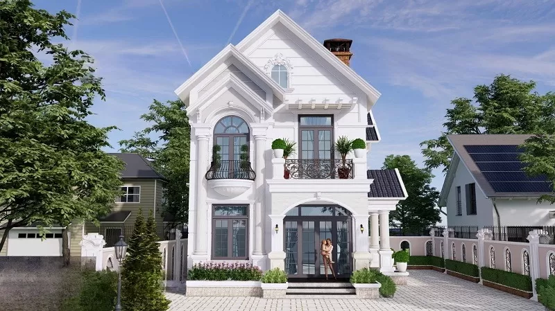 Mẫu biệt thự mini tân cổ điển 2 tầng mái thái đẹp