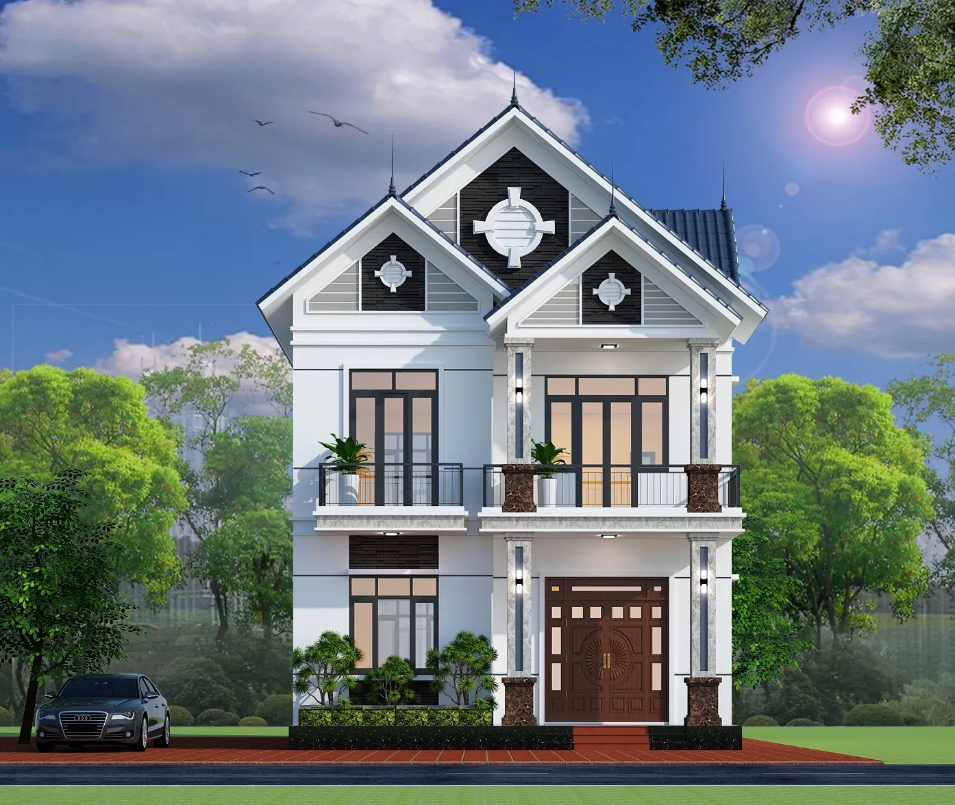 Mẫu biệt thự mini 2 tầng mái thái 8x8m