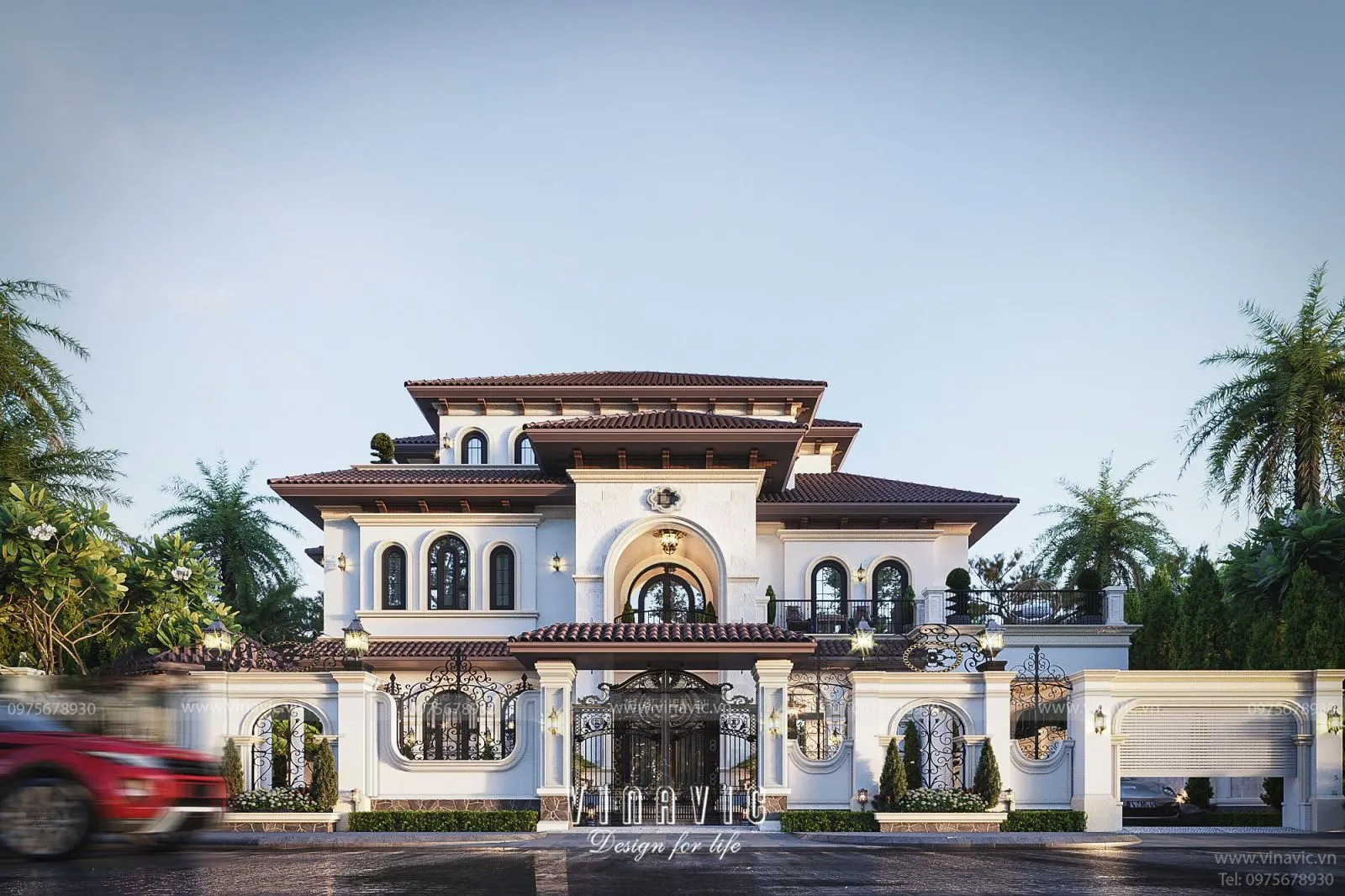 Thiết kế biệt thự phong cách Địa Trung Hải 3 tầng 160m2 (16x10m) BT2364