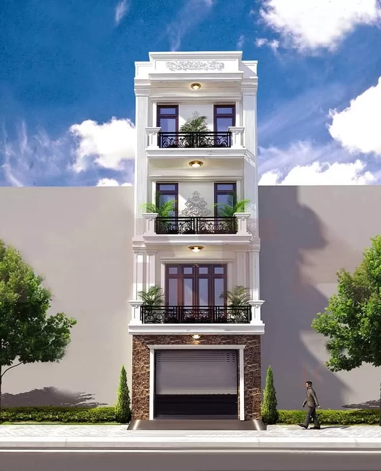 Mẫu nhà 4 tầng mặt tiền 4m có gara