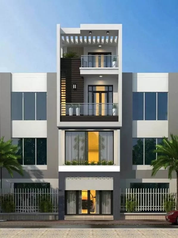 Mẫu nhà 4 tầng mặt tiền 4m hiện đại mái bằng