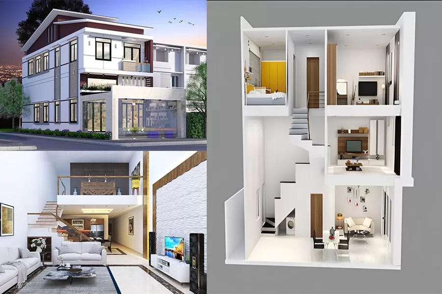 Mẫu nhà ống 2 tầng mặt tiền 4m có gác lửng