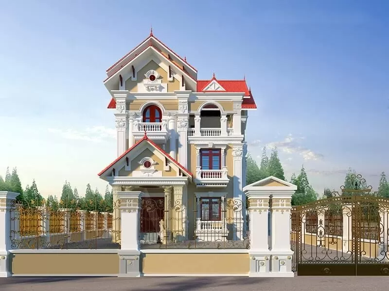 Mẫu nhà chữ L 3 tầng 80m2 tân cổ điển