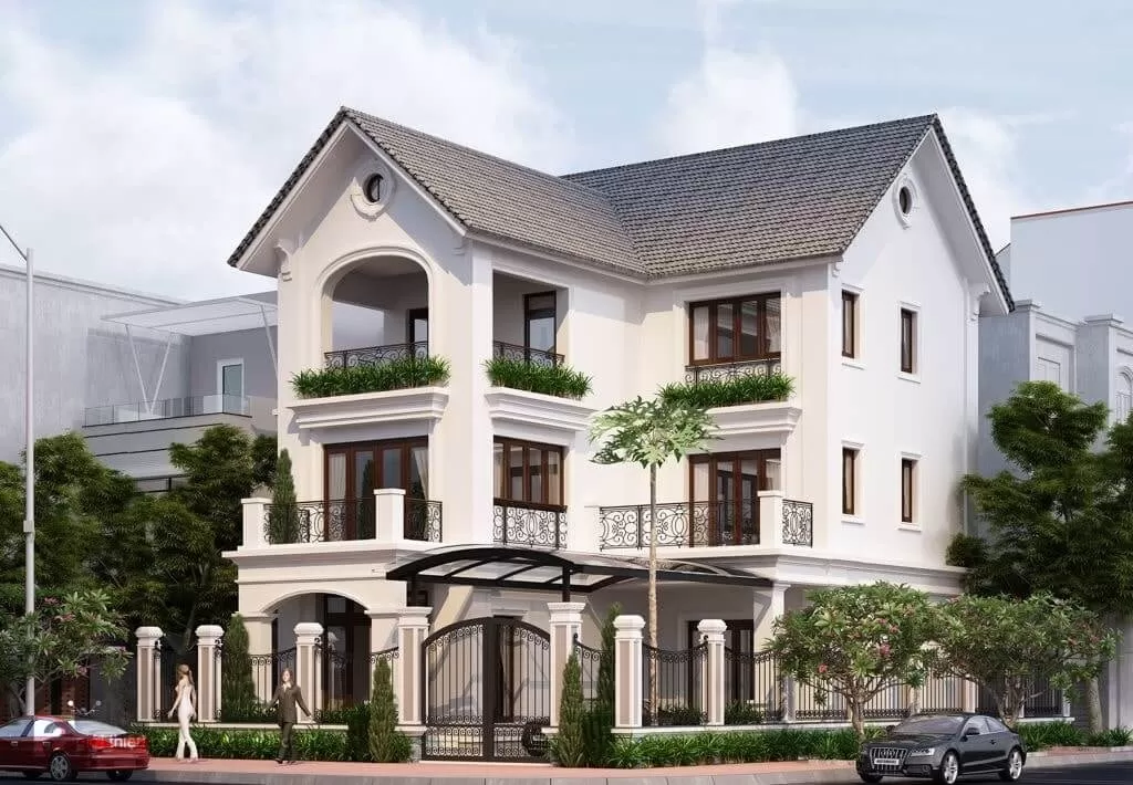 Mẫu nhà chữ L 3 tầng 80m2 4 phòng ngủ