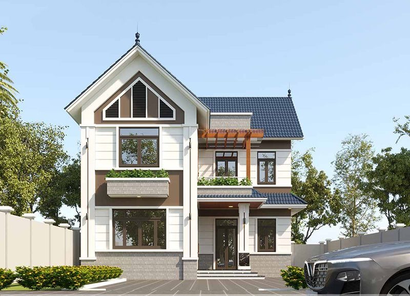 Mẫu nhà chữ L 3 tầng 80m2 hiện đại mái nhật