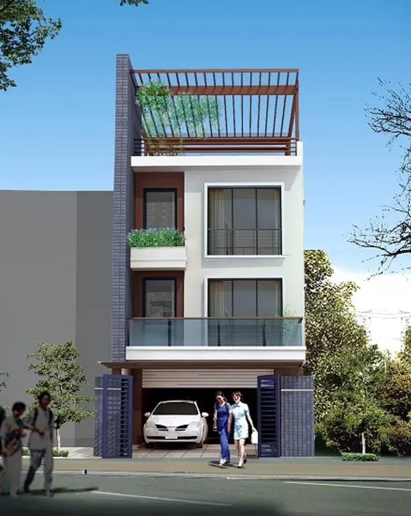 Mẫu nhà ống đẹp 3 tầng 4m có sân thượng. 