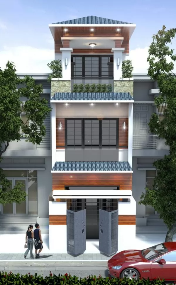 Thiết kế nhà ống 3 tầng mặt tiền 4m kiểu mái nhật