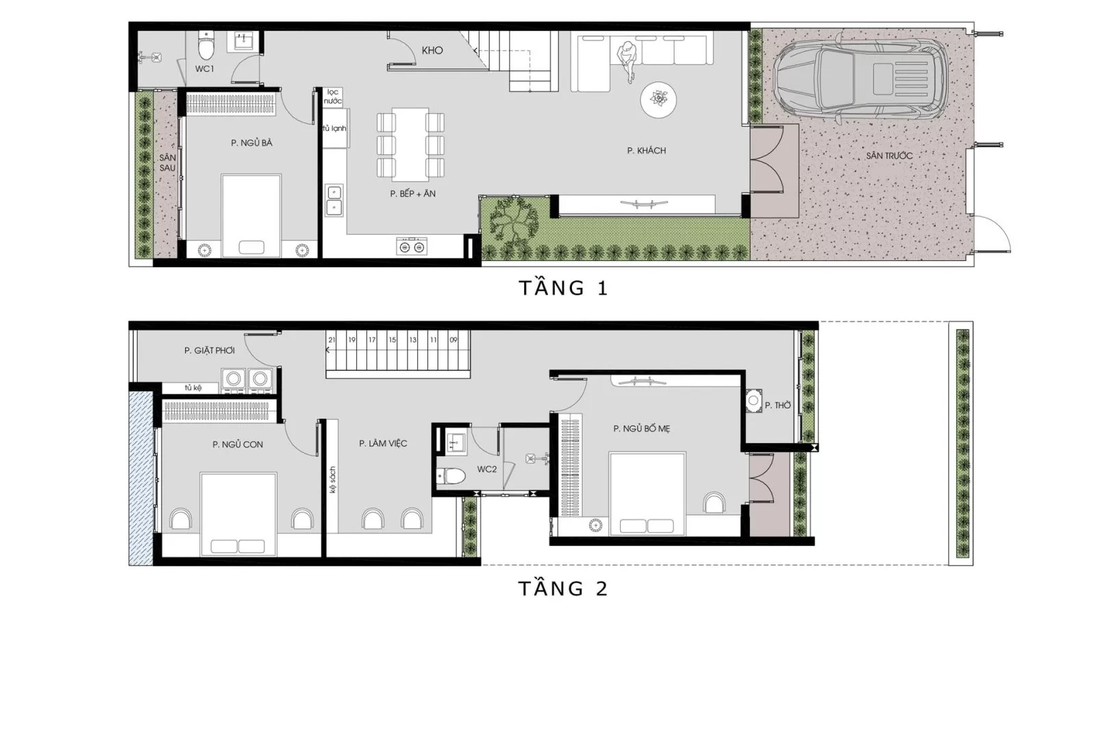 Bản vẽ nhà 6x20m 2 tầng