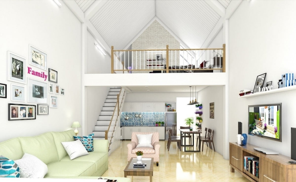 Thiết kế nhà cấp 4 có gác lửng 6x20m
