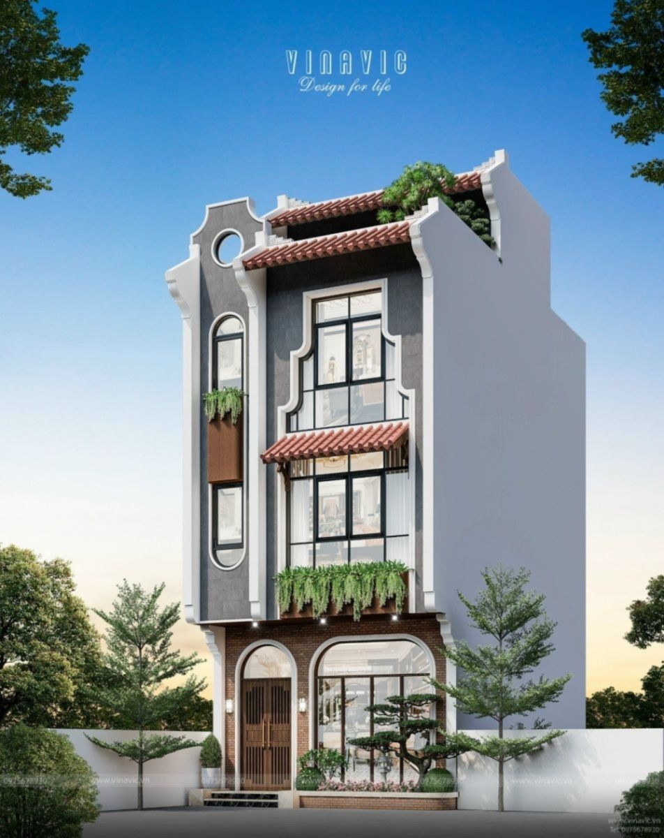 Phối cảnh thiết kế nhà rộng 6m dài 9m phong cách Indochine Phối cảnh thiết kế nhà rộng 6m phong cách Indochine