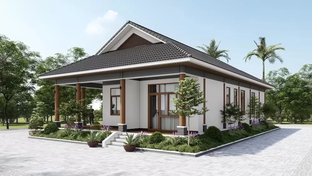 Thiết kế nhà vuông 8x9m 1 tầng với hình khối vuông vắn
