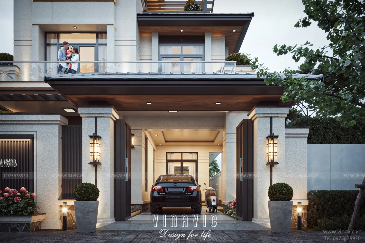 Nhà 3 tầng có thang máy phong cách hiện đại