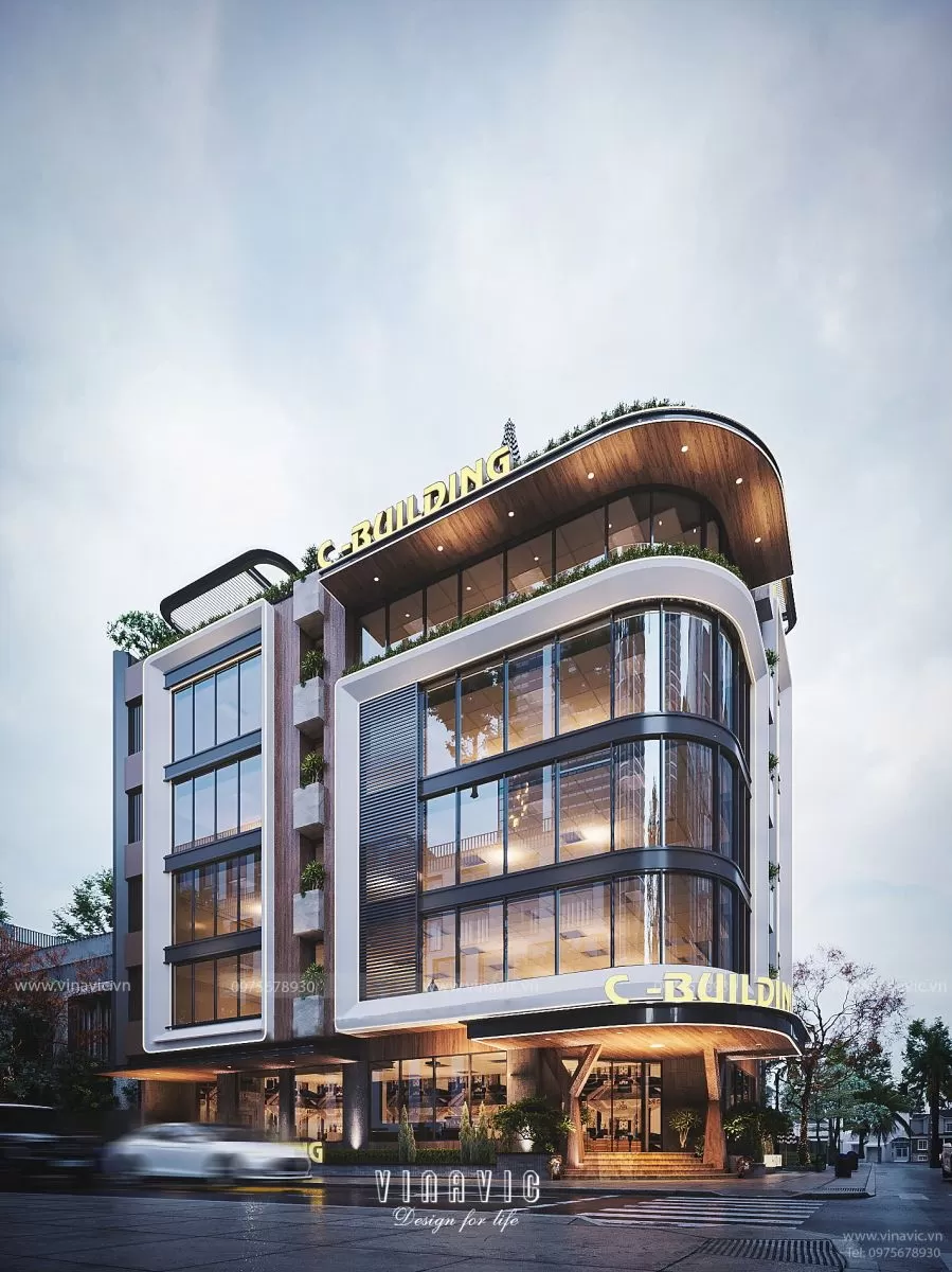 Mẫu tòa nhà văn phòng đẹp hiện đại 5 tầng 1 tum 100m2