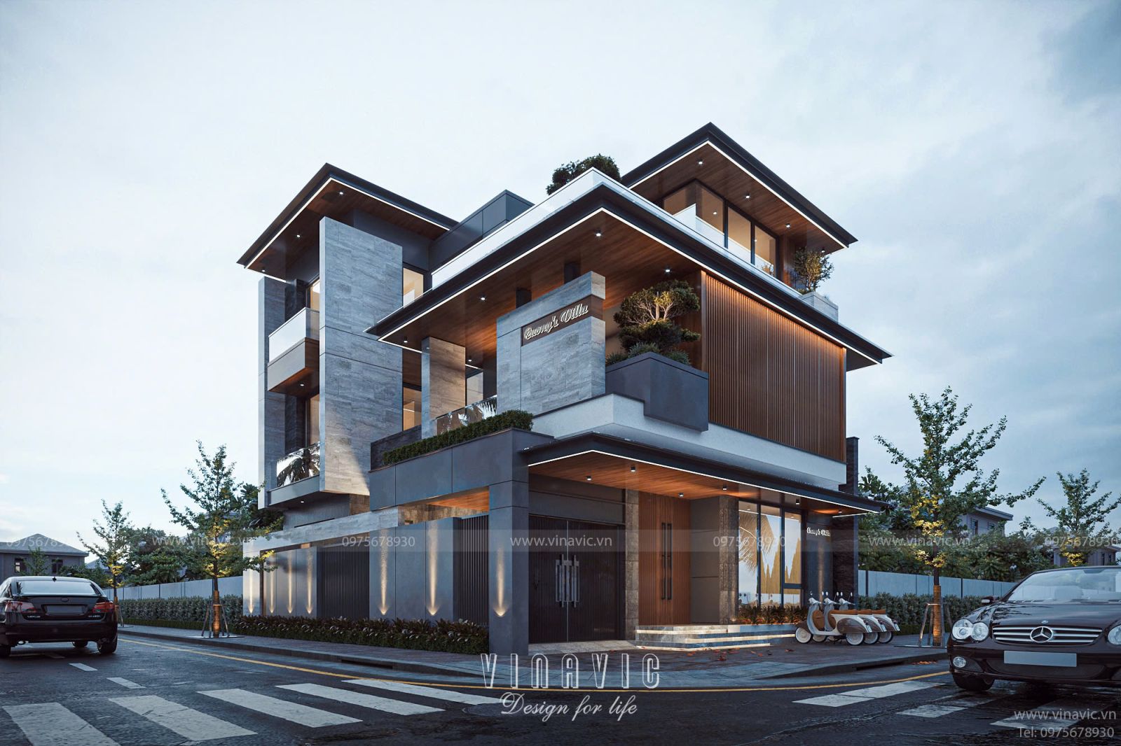 Thiết kế biệt thự 3 tầng 10x14m hiện đại 3 phòng ngủ có gara BT2375